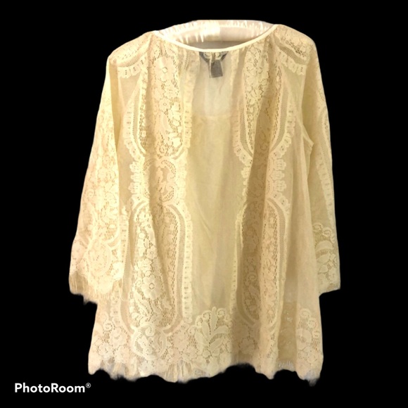 Gorgeous Sheer Lace‎ Fringe Blouse by Multiples Sz L - Picture 3 of 5